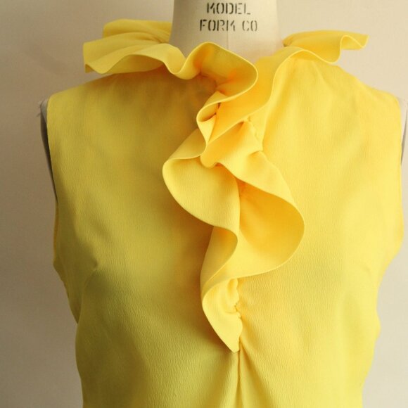 Vintage 1960s Blouse, Teddi of California Yellow Ruffle Collar Top, Zipper Back - Picture 3 of 10
